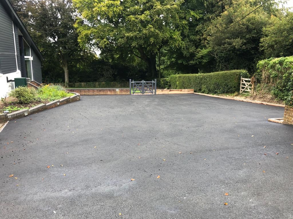 This is a photo of a bitumen driveway which is in the process of being installed by Shepparton Road Tech