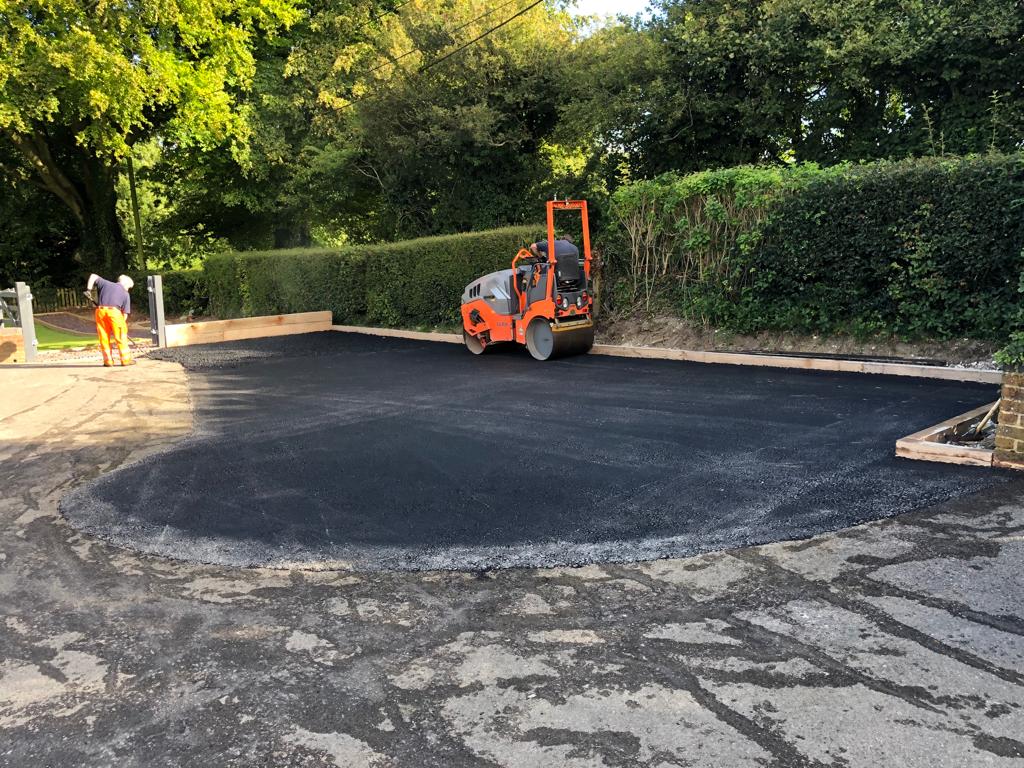 This is a photo of a bitumen driveway which is in the process of being installed by Shepparton Road Tech